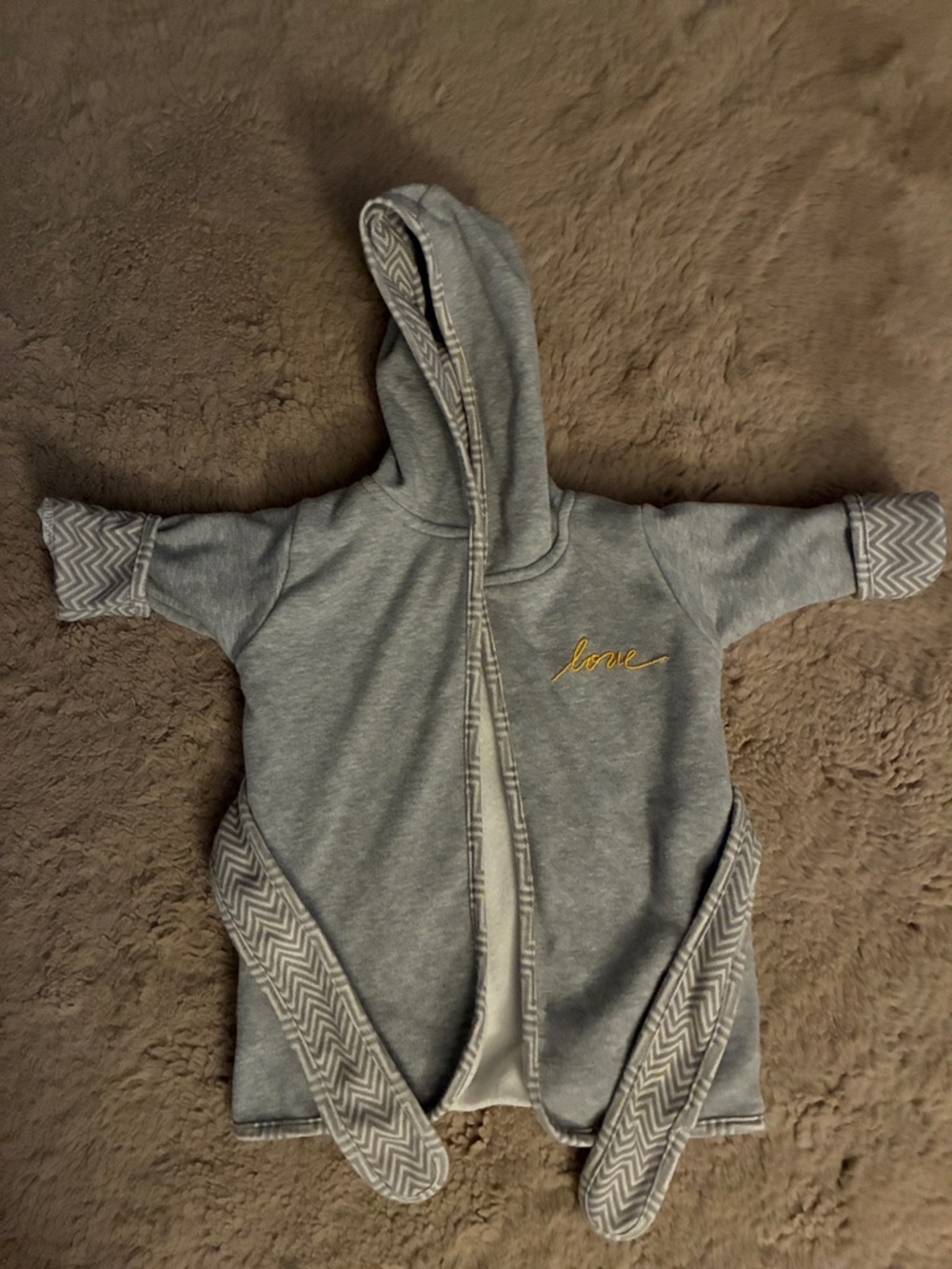 Baby Grey Hooded Bath Robe with 'Love' Embroidery